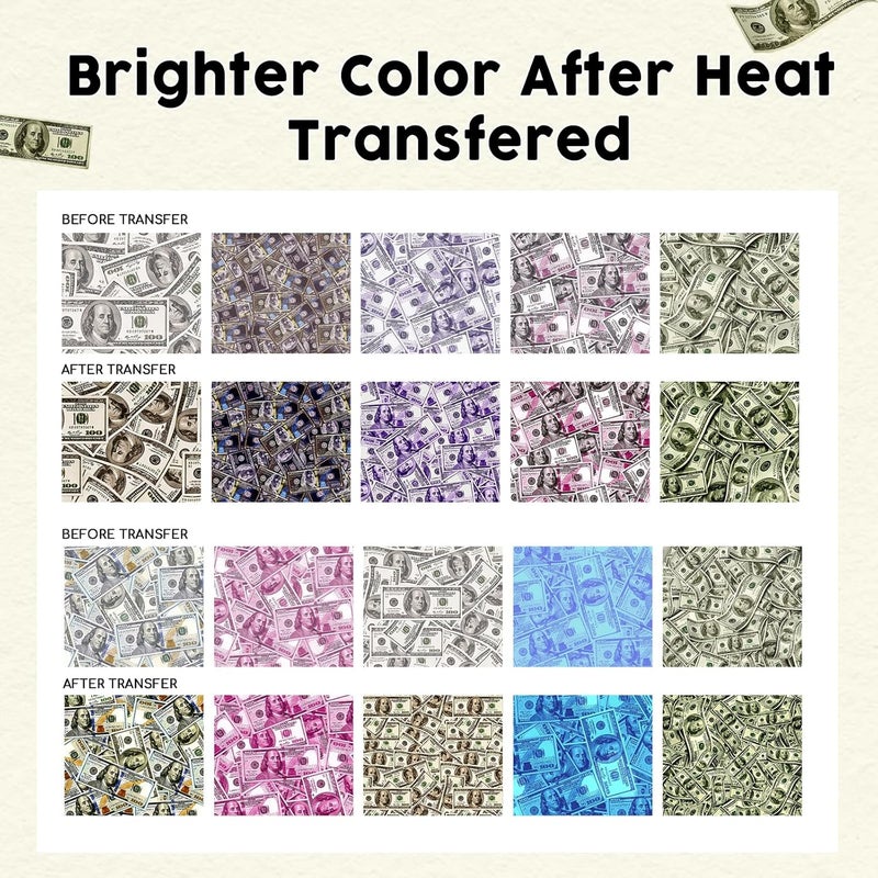 HTVSTD Money Sublimation Ink Transfer Sheets 10 Sheets 12inches * 10inches Hundred Dollars Patterned Sublimation Paper Multicolor Cash Patterned Transfer Sheets for Mugs Tumblers DIY Transfer Paper - Image 2